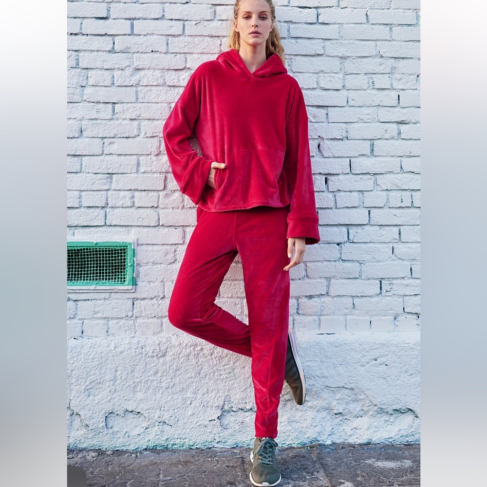 Free People Vibrant Red Sweatshirt Hoodie and Joggers Set